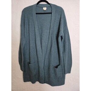 Aspen Cardigan Sweater Womens S Blue Merino Wool Open Front Longline Pockets